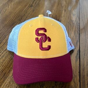 New Era USC Two-Tone Trucker Hat in Gold and Cardinal